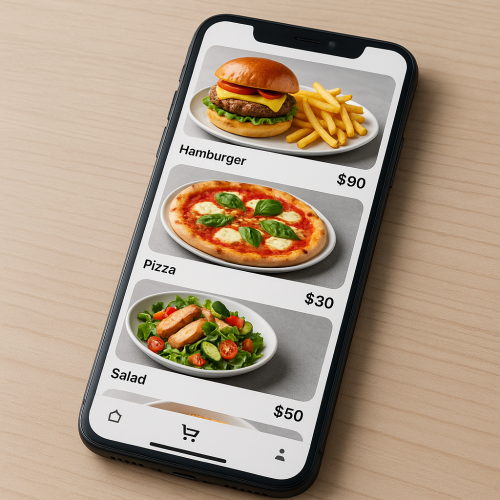Imagem de aplicativo próprio de delivery em smartphone, representando canal digital direto para marcas do setor de alimentação.