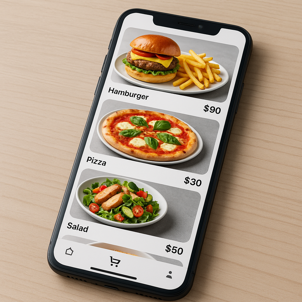 Imagem de aplicativo próprio de delivery em smartphone, representando canal digital direto para marcas do setor de alimentação.