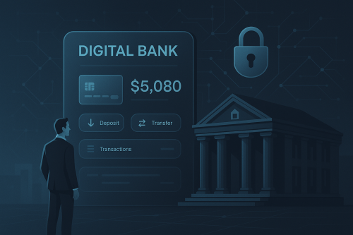 Ilustração editorial sobre como abrir um banco digital no Brasil