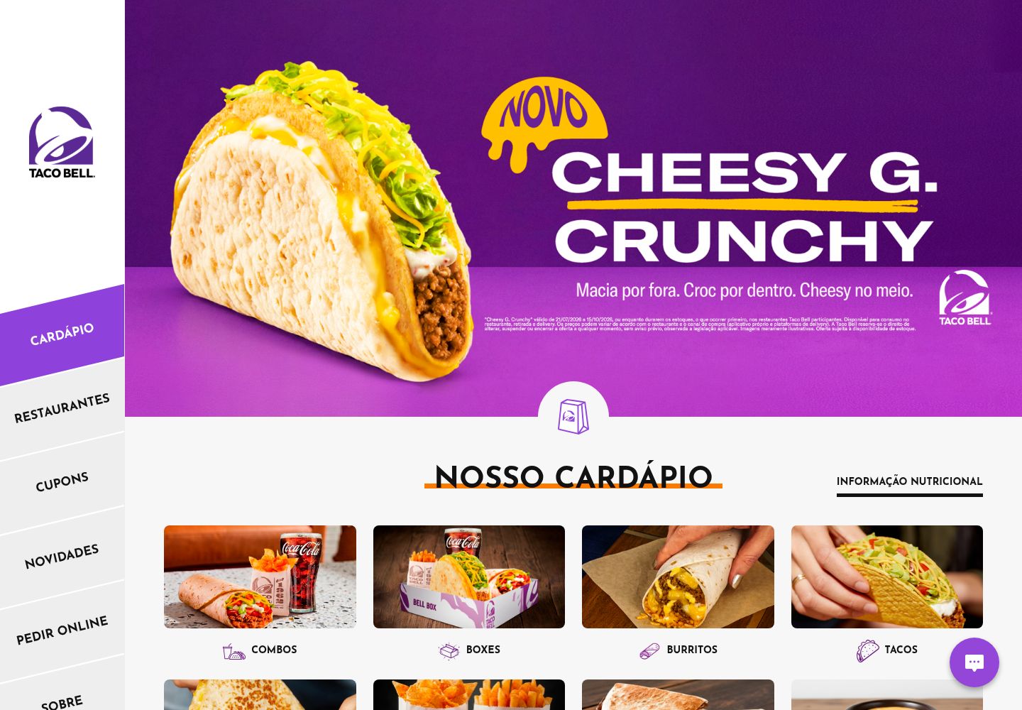 Site Taco Bell Brasil em desktop