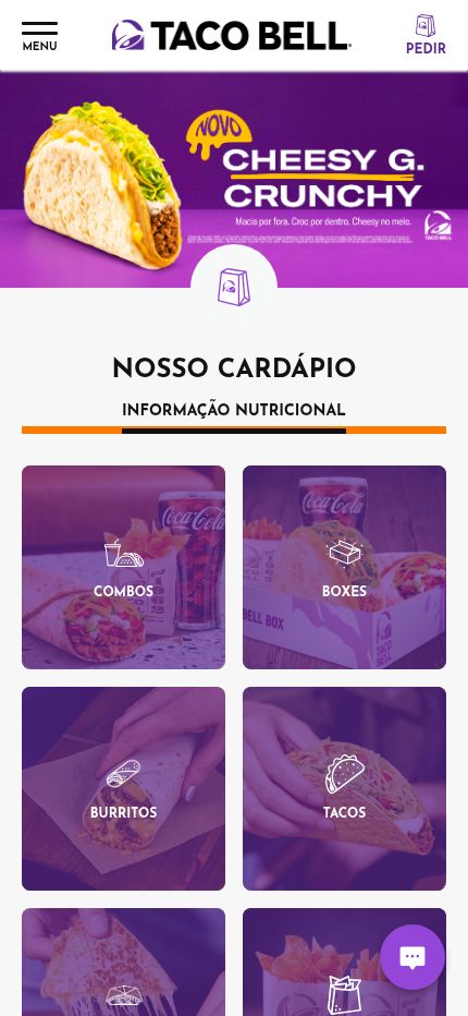Site Taco Bell Brasil em celular